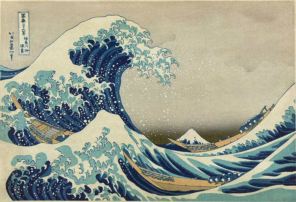 Den store bølgen ved Kanagawa er et tresnitt laget ca, 1831av den japanske kunstneren Katsushika Hokusai. Wikimedia Commons.
