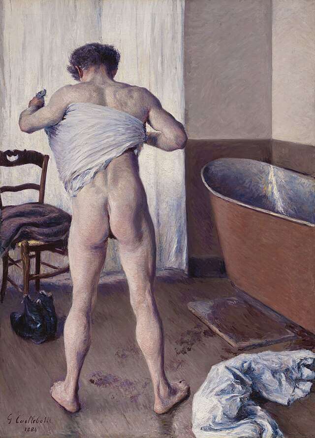 Mannen i sitt bad malt i 1884 av den franske maleren Gustave Caillebotte (1848-1894). Wikimedia Commons