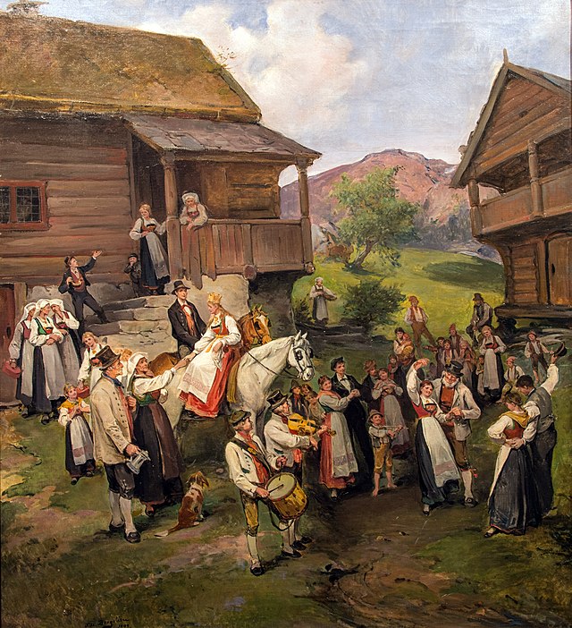 Brydlaupsgarden malt av Nils Bergslien (1853-1928).