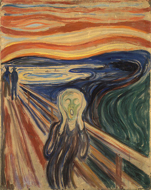 Skrik malt i 1910 av Edvard Munch. Wikimedia Commons.