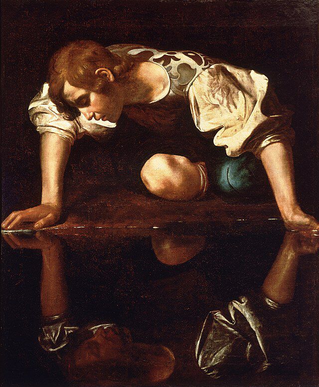 Narcissus malt av Michelangelo Merisi da Caravaggio (1571- 1610). Wikimedia Commons. 