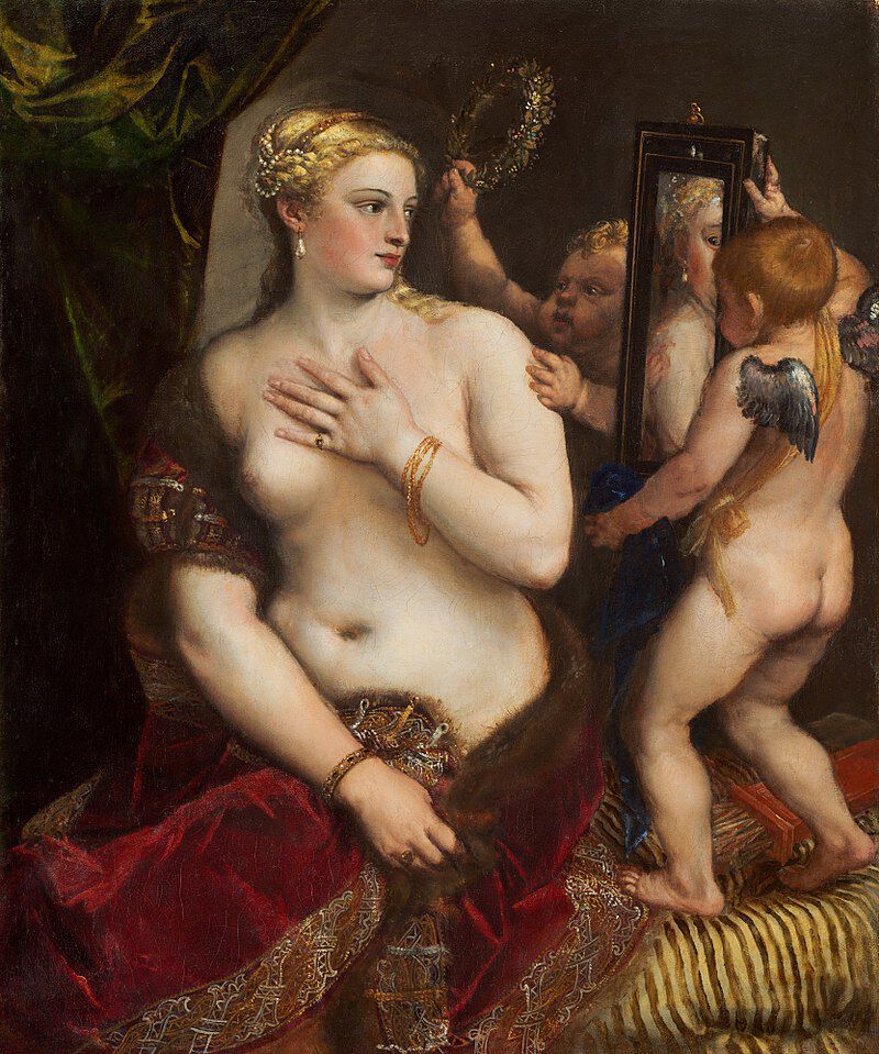 Venus med speil malt ca. 1555 av Tizian (Tiziano Vecellio ca. 1490-1576). Wikimedia Commens.