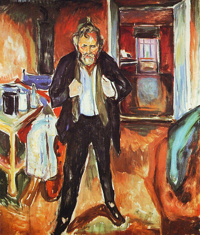  Søvnløs natt. Selvportrett i indre uro. malt i 1920 av Edvard Munch. Wikimedia Commons.