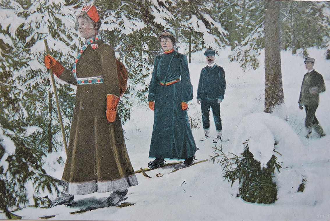 Ski gammelt brevkort 1907