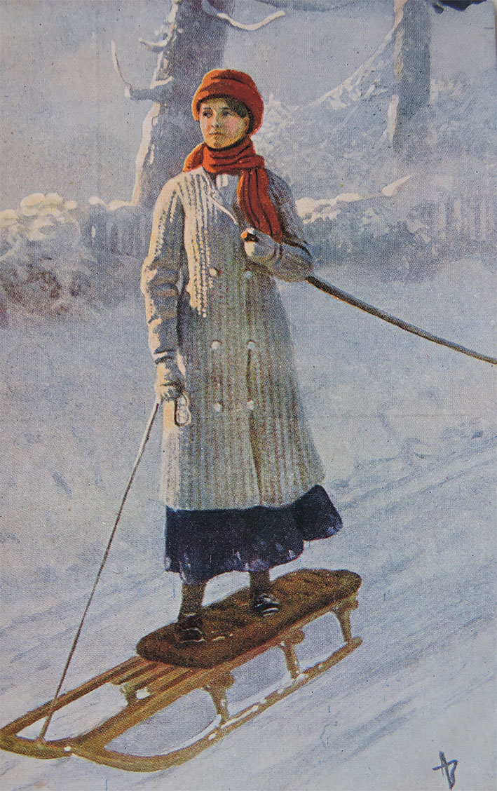 Kjelkeaking brevkort fra 1914