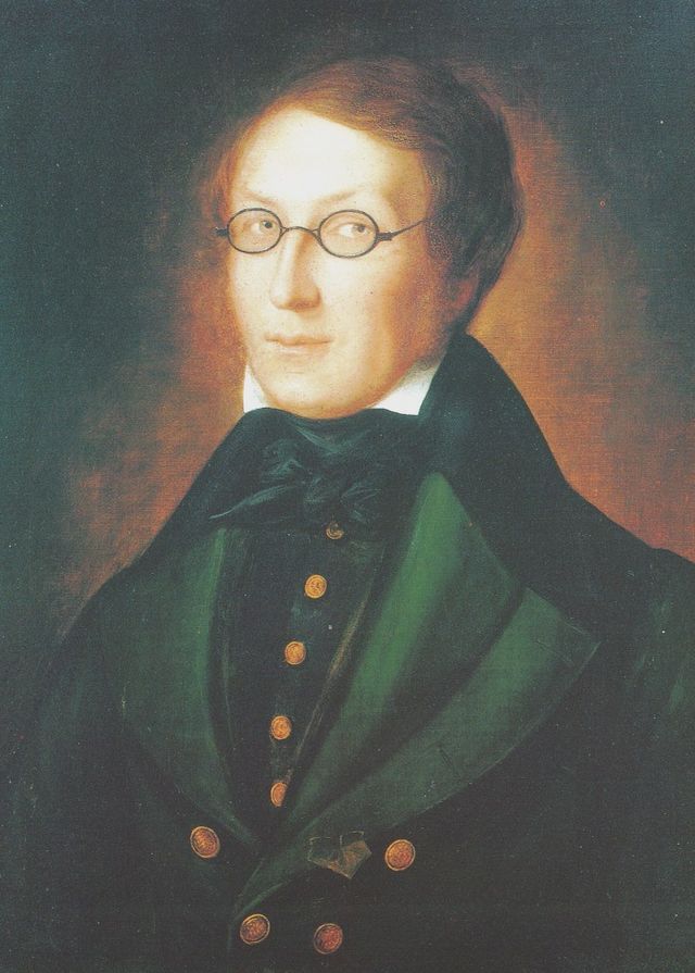 Henrik Wergeland (1808-1845) malt i 1842 av den dansk-svenske maleren Carl Peter Lehmann 1794–1876). Wikimedia Commens.