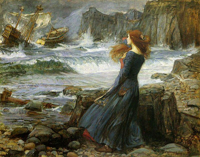 Miranda fra William Shakespeares Stormen (The Tempest) malt av den engelske maleren John William Waterhouse (1849-1917).Wikimedia Commons.