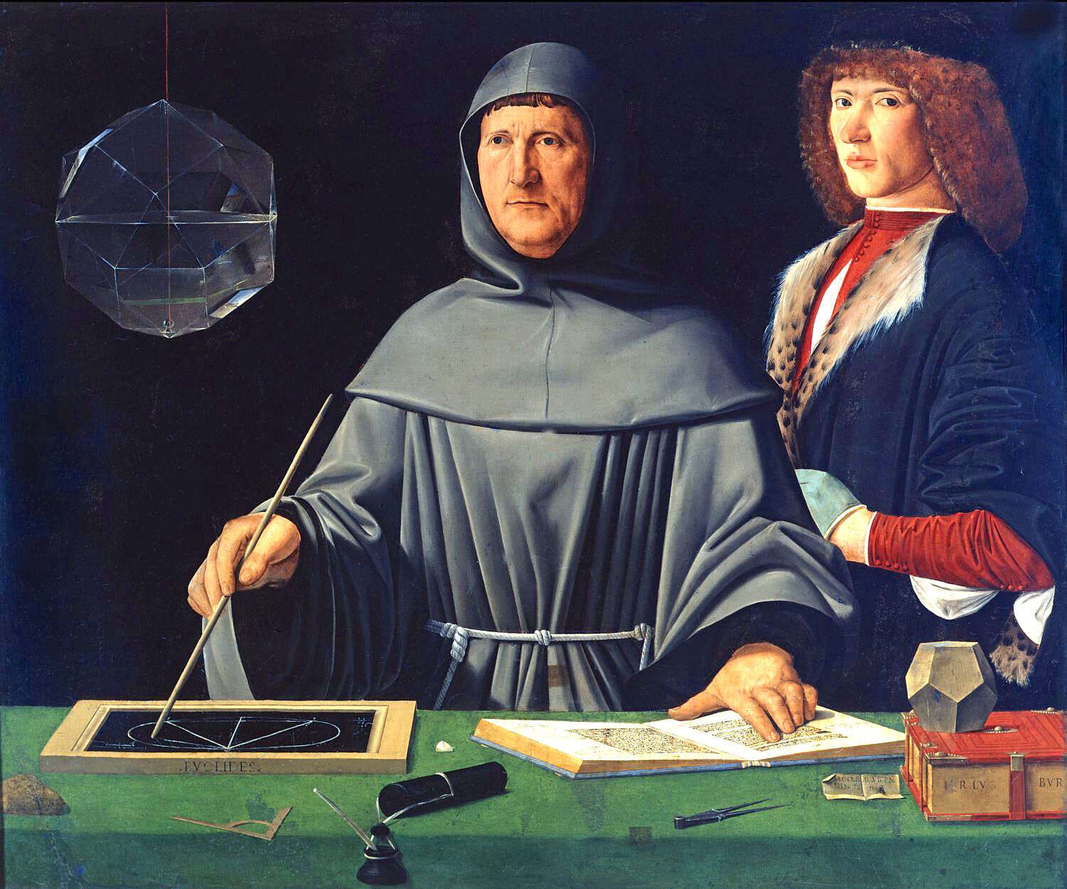 Fransiskanermunken Luca Pacioli (1445–1517) malt av den italienske maleren Jacopo de'Barbari (1440-1515), Wikimedia Commons.