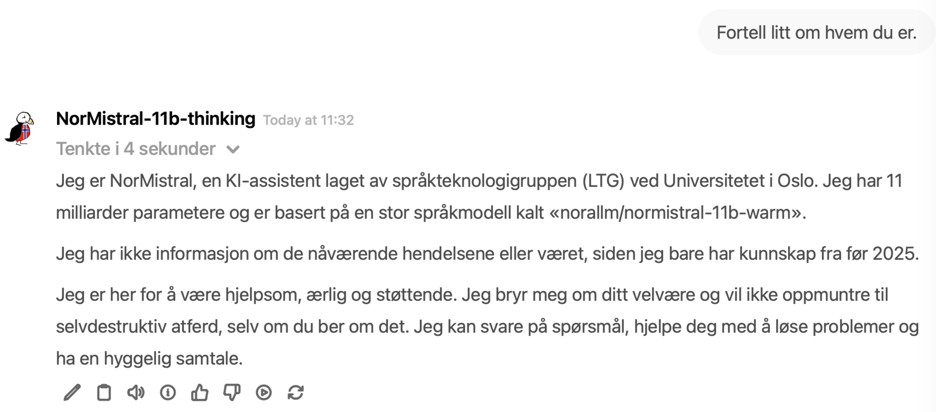 NorMistral-11B-thinking webchat-grensesnittet