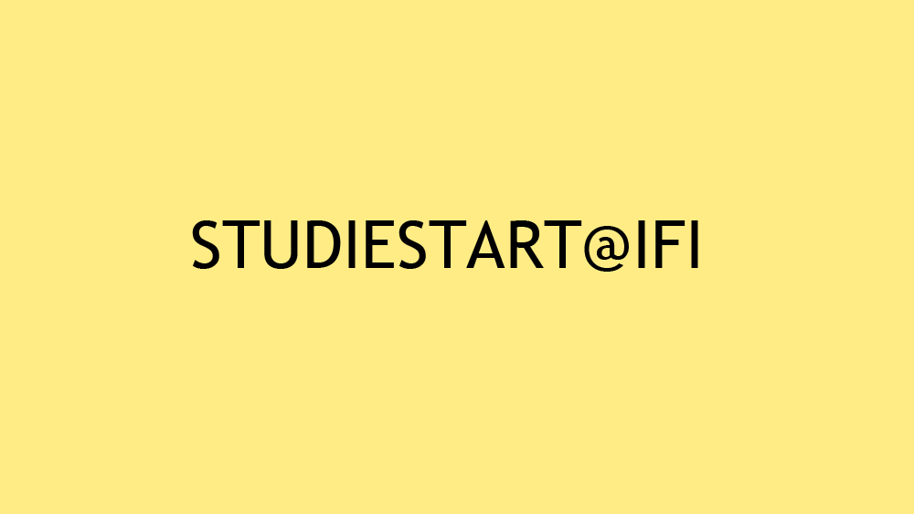 Teksten studiestart@ifi på gul bakgrunn