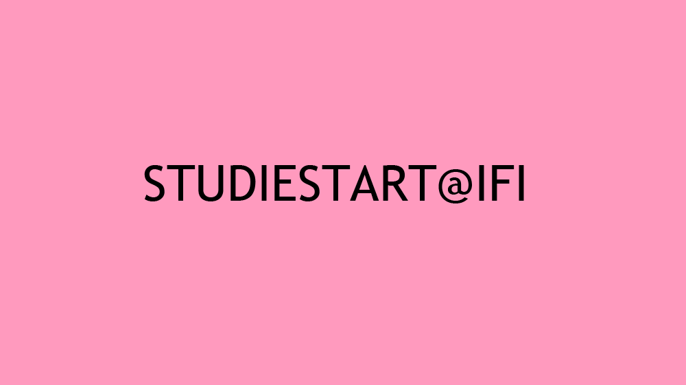 Teksten studiestart@ifi på rosa bakgrunn