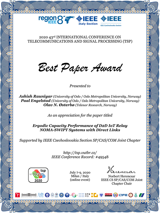 Diploma for best paper award