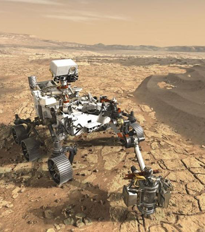 Illustrasjon av georadaren Rimfax som er på planeten Mars