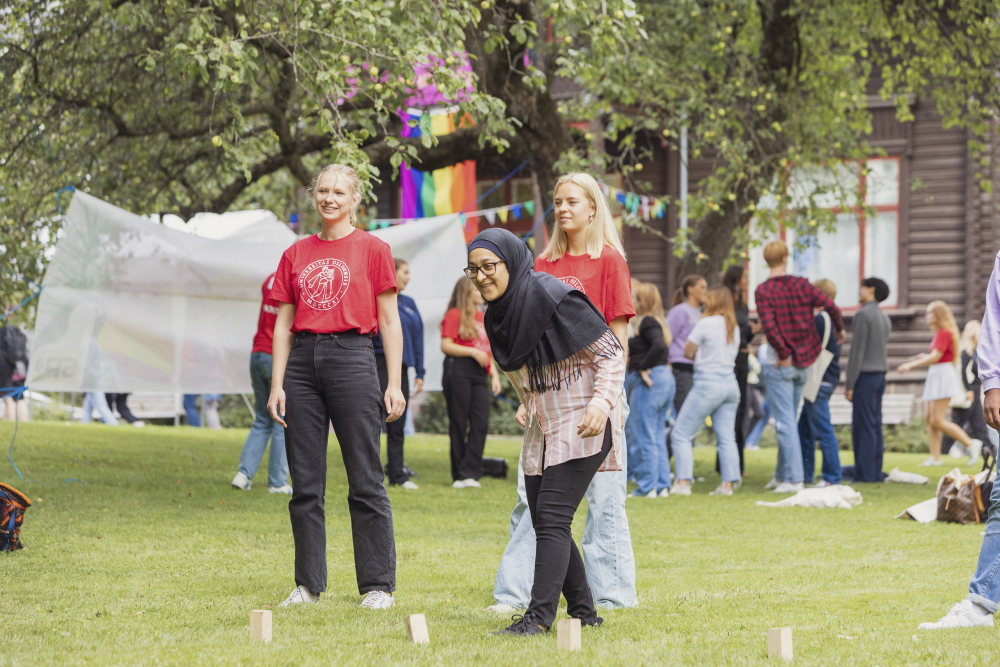 Gruppe mennesker som spiller spill på plen