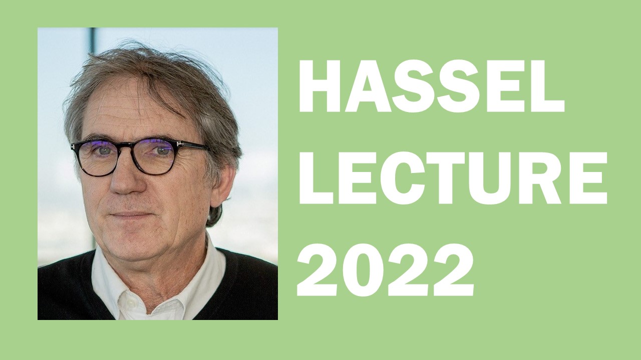 A picture of Marc Fontecave superimposed on a green background. "Hassel lecture 2022" in white, bold, letters is written on the right side of the image.