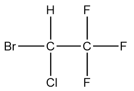 bilde av eten der det første karbonatomet fra venstre er bundet til et hydrogenatom, et bromatom og et kloratom, mens det andre karbonatomet fra venstre er bundet til tre fluoratomer