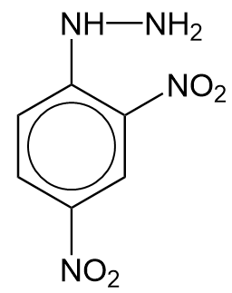 bilde av hydrazinet som dannes av fenyl. i tillegg er det bundet en NO2-gruppe til det andre og fjerde karbonatomet i benzenringen