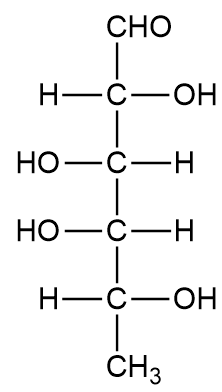Bilde av D-6-deoksygalaktose. det er fjernet et oksygenatom fra det sjette karbonatomet