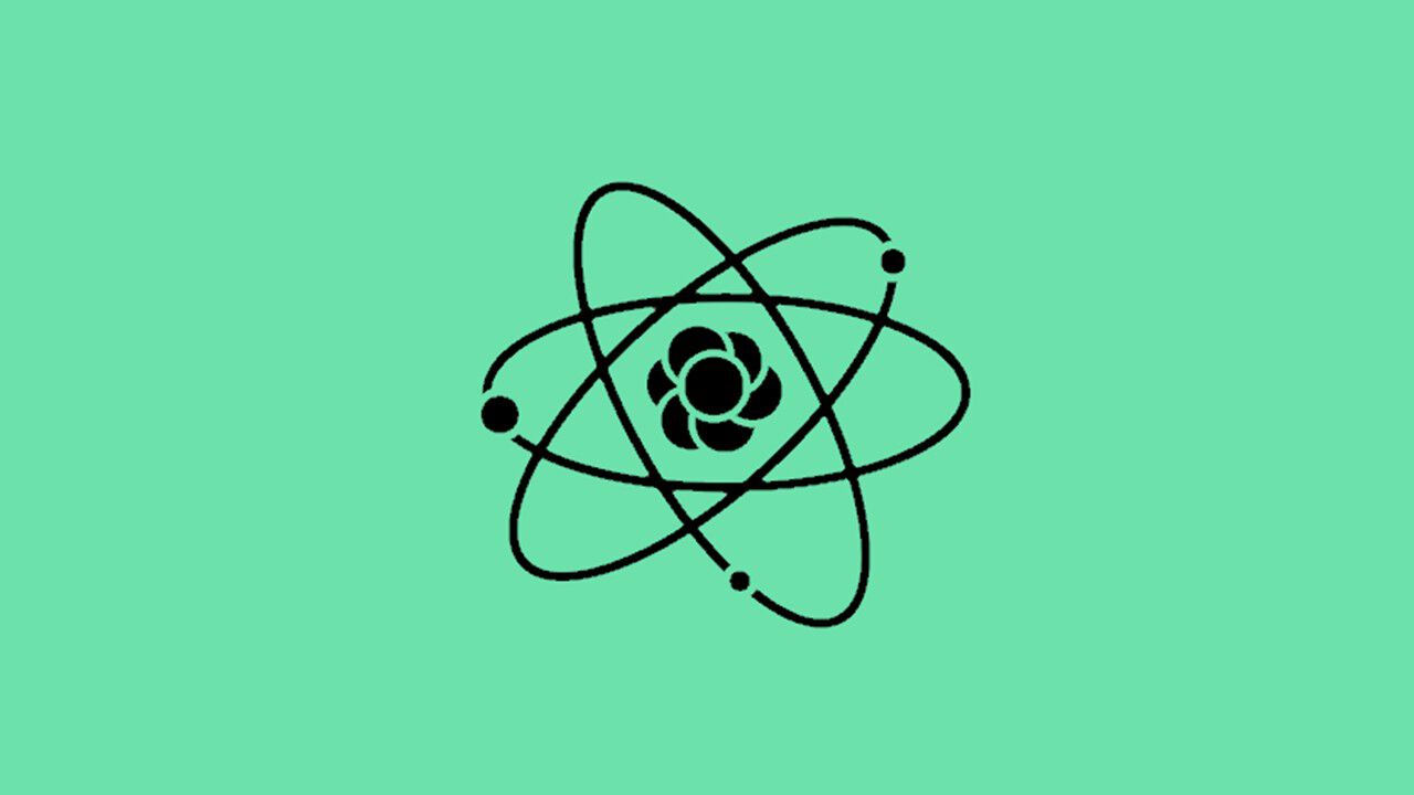 Lys grønn slide med en illustrasjon av et atom