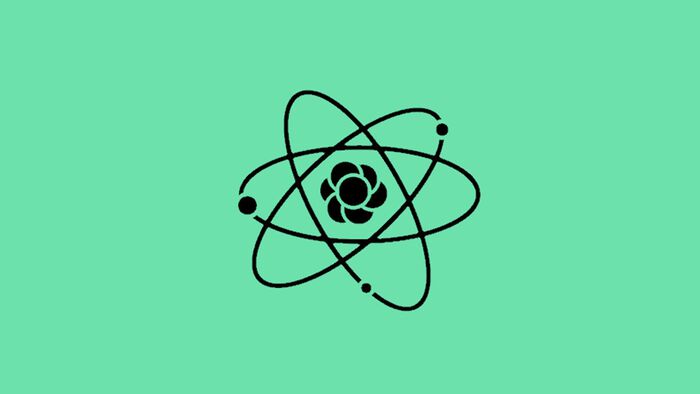 Lys grønn slide med en illustrasjon av et atom