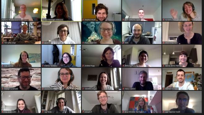 Collage of faces on Zoom. 