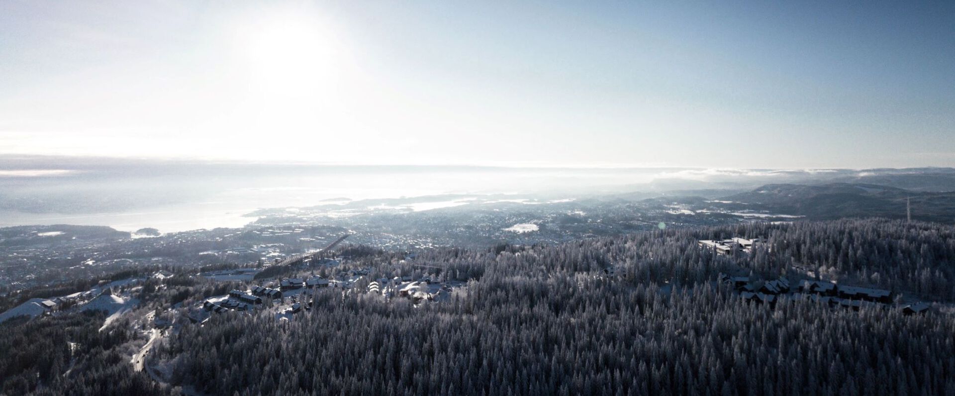 View of Oslo in winter from above.