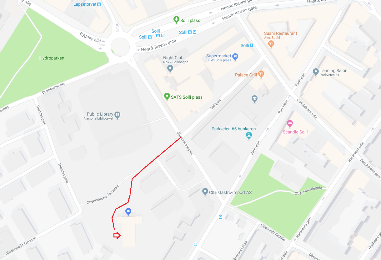 Kart som viser vei til Observatoriet.