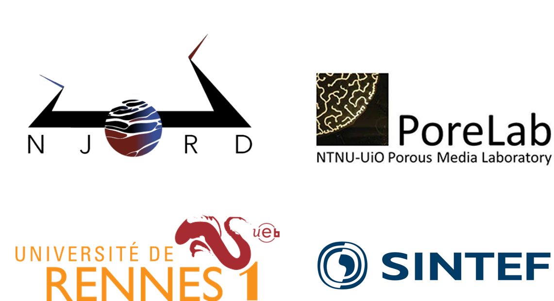 Logos from the Njord Centre, PoreLab, University of Rennes 1, and Sintef.
