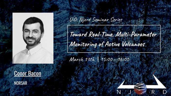 A poster for a Njord seminar showing presenter, title, date, Njord seal, and Zoom link. 
