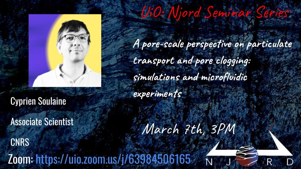 A poster for a Njord seminar showing presenter, title, date, Njord seal, and Zoom link. 