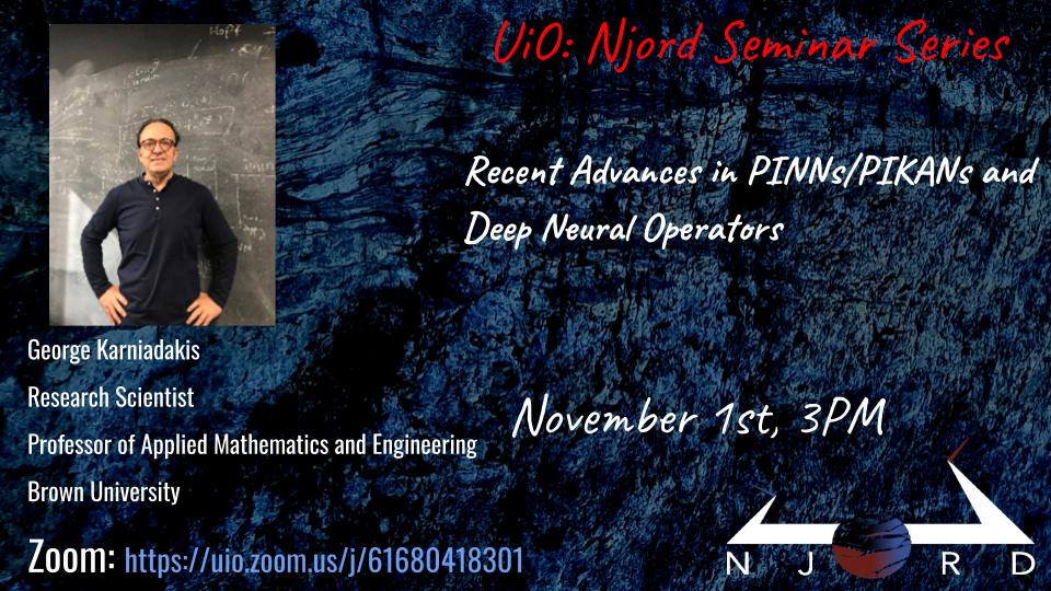 A poster for a Njord seminar showing presenter, title, date, Njord seal, and Zoom link. 