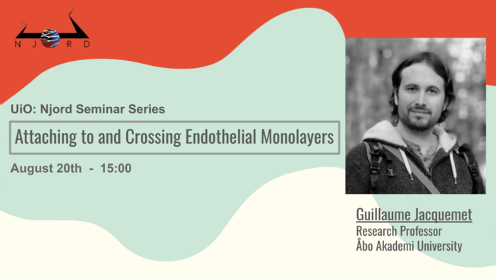 A poster for a Njord seminar showing presenter, title, date, Njord seal, and Zoom link. 