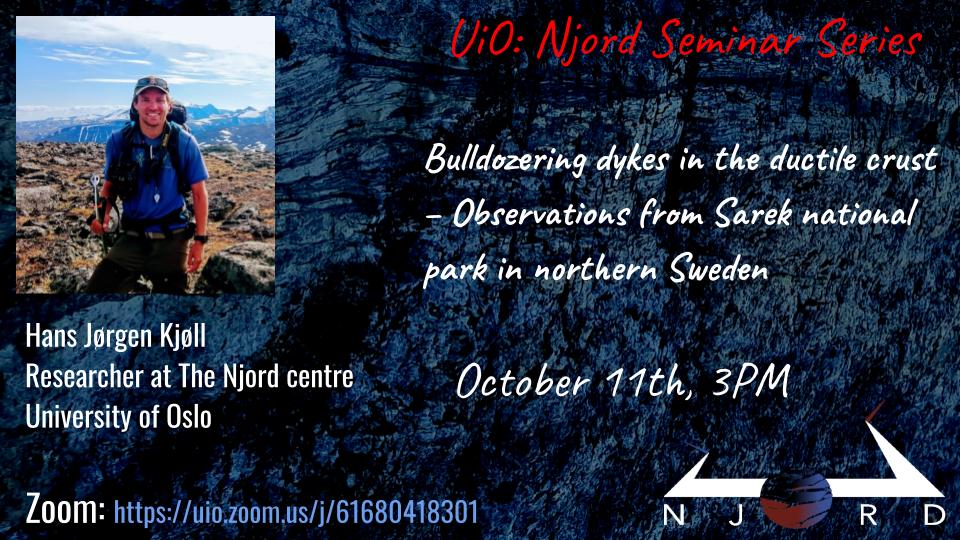 A poster for a Njord seminar showing presenter, title, date, Njord seal, and Zoom link. 