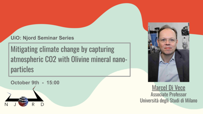 A poster for a Njord seminar showing presenter, title, date, Njord seal, and Zoom link. 