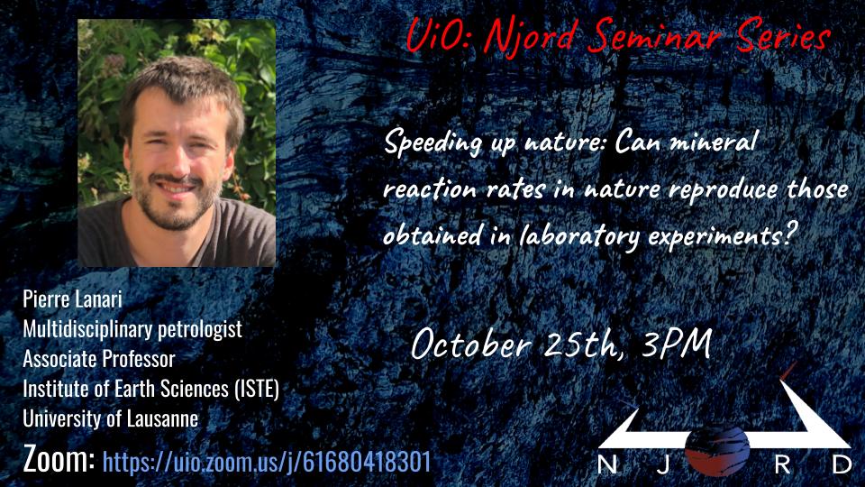 A poster for a Njord seminar showing presenter, title, date, Njord seal, and Zoom link. 