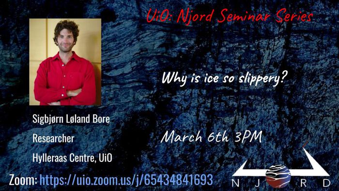 A poster for a Njord seminar showing presenter, title, date, Njord seal, and Zoom link. 