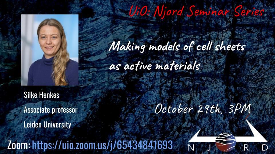 A poster for a Njord seminar showing presenter, title, date, Njord seal, and Zoom link. 