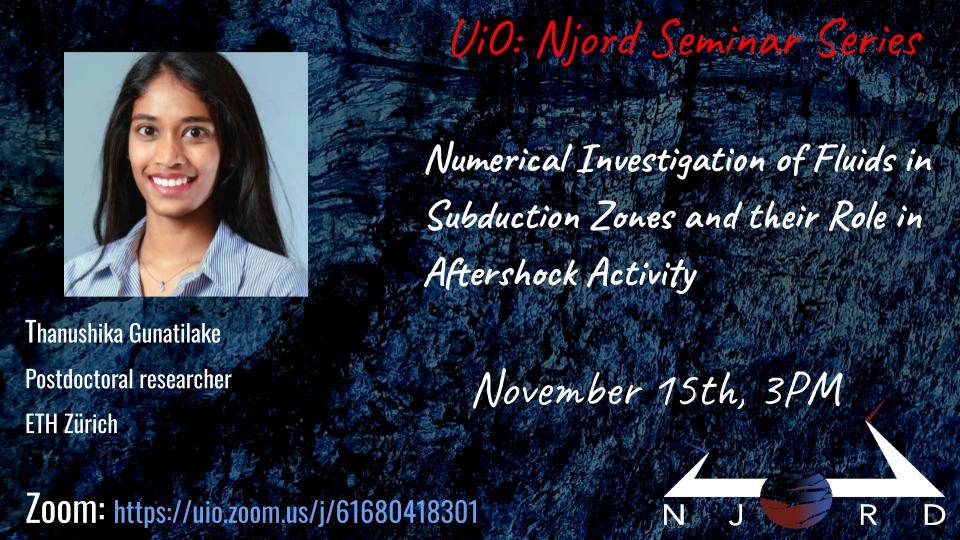 A poster for a Njord seminar showing presenter, title, date, Njord seal, and Zoom link. 