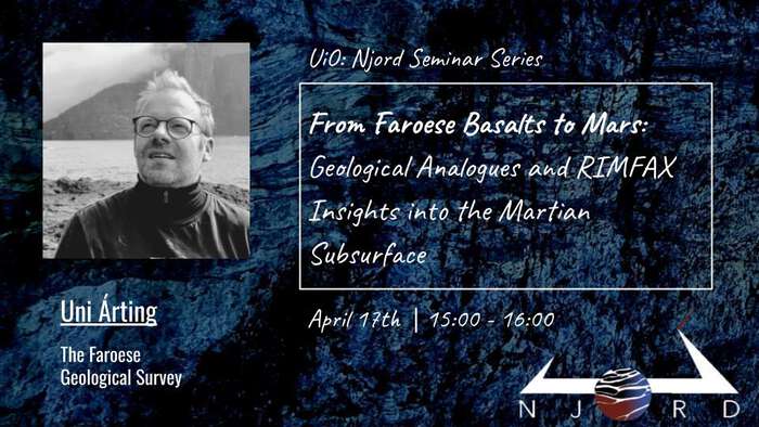 A poster for a Njord seminar showing presenter, title, date, Njord seal, and Zoom link. 