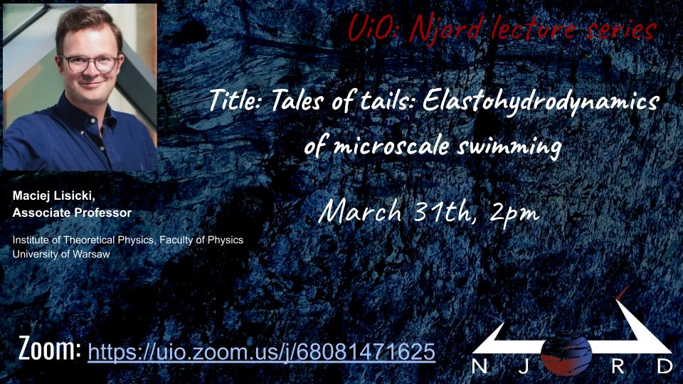 A poster for a Njord seminar showing presenter, title, date, Njord seal, and Zoom link. 