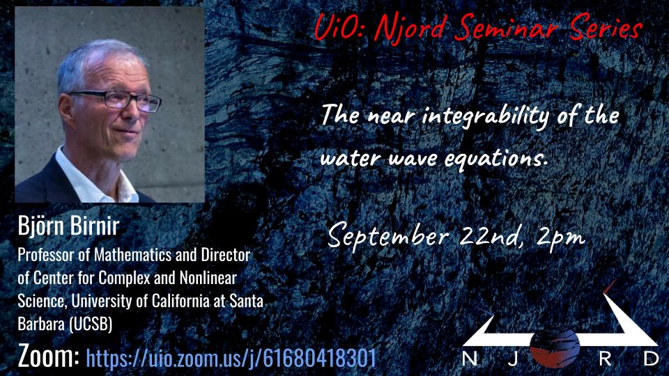 A poster for a Njord seminar showing presenter, title, date, Njord seal, and Zoom link. 