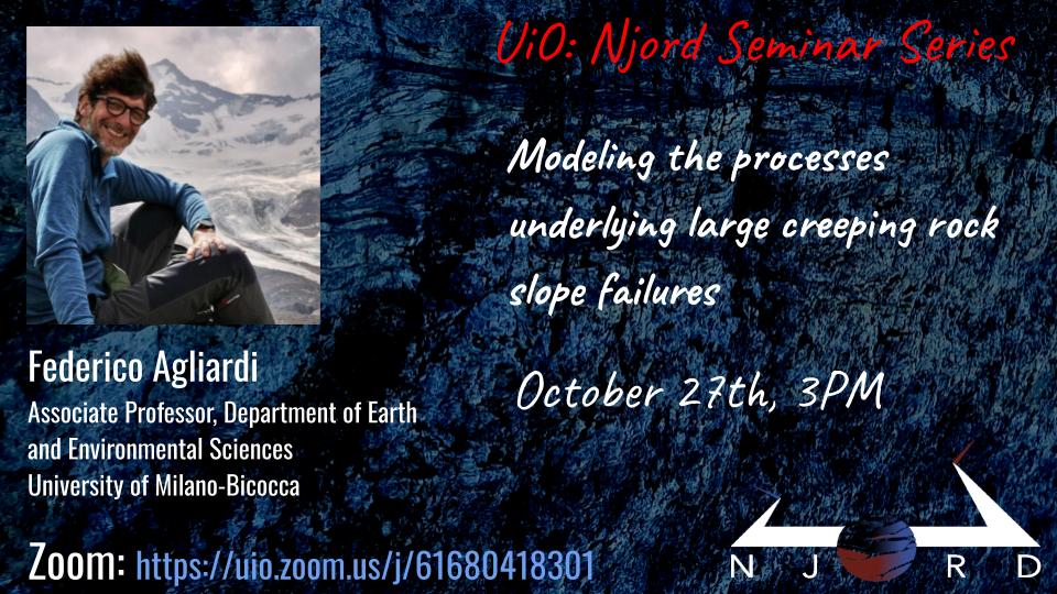 A poster for a Njord seminar showing presenter, title, date, Njord seal, and Zoom link. 