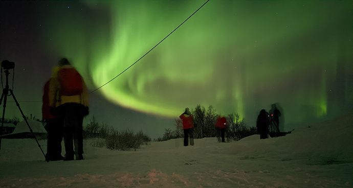 Sørover mot&amp;#160;Suolovuopmi Fjellstue var det vakkert&amp;#160;nordlys å se. &quot;Heldigvis var det klar himmel, men det var også minus 20 grader!&quot;, forteller Becca.